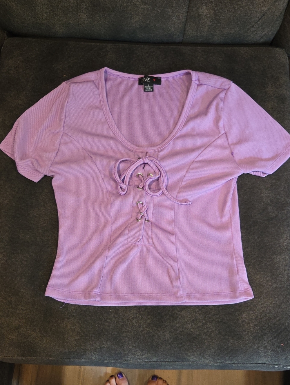 Love Lavender Lace-Up Ribbed Scoop Neck Tee